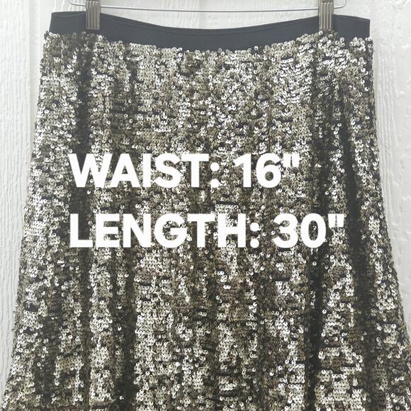 Anthropologie Maeve Midi Skirt L Gold Sequin Pull On Flowy Party Christmas Glam - Picture 4 of 10
